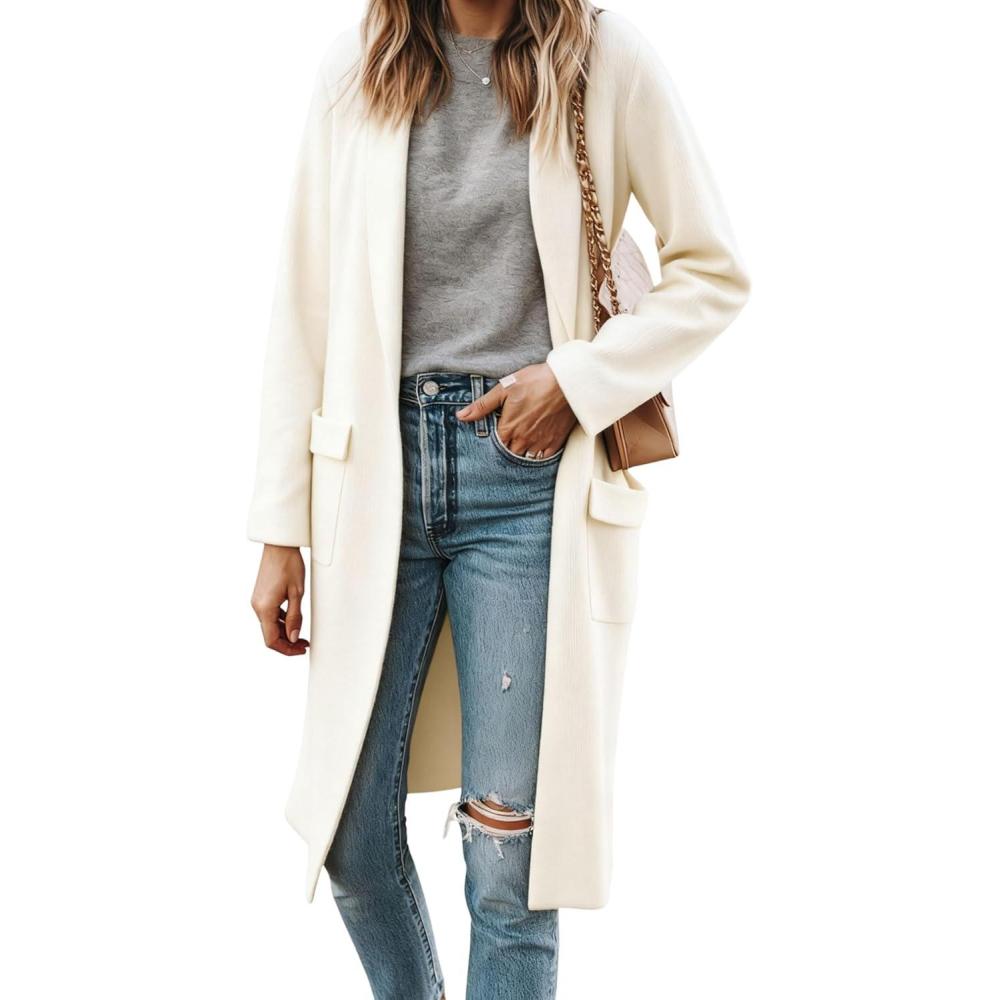 imageHooever Womens Long Cardigans Oversized Chunky Knit Coatigan Fall Trendy Open Front Sweater Jackets with PocketsBeige