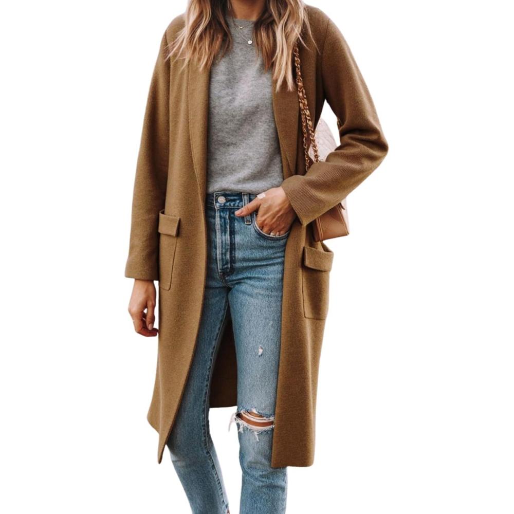 imageHooever Womens Long Cardigans Oversized Chunky Knit Coatigan Fall Trendy Open Front Sweater Jackets with PocketsKhaki