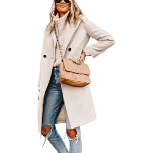 Hooever Women’s Winter Wool Coat Casual Notch Lapel Single-Breasted Peacoat(Beige)