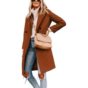 Hooever Women’s Winter Wool Coat Casual Notch Lapel Single-Breasted Peacoat(Caramel)