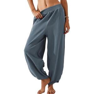 Hooever Women’s Wide Leg Harem Pants Baggy Elastic Waisted Cotton Palazzo Pants Summer Beach Trousers