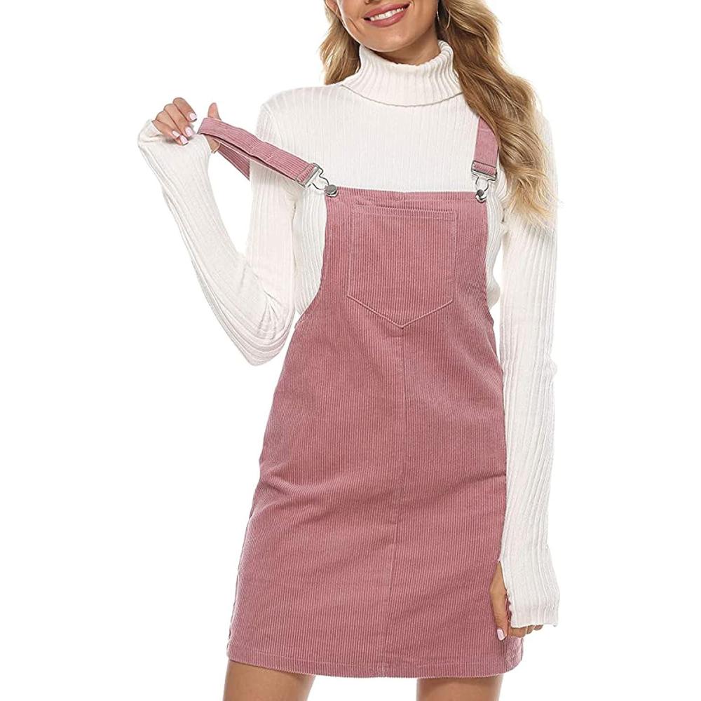 imageHooever Womens Cute Corduroy Overall Bib Dress Pinafore Suspender Dress Skirt JumperPinkdress