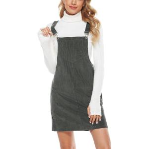 Hooever Women’s Cute Corduroy Overall Bib Dress Pinafore Suspender Dress Skirt Jumper(Grey-dress)