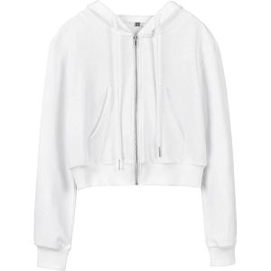 Hooever Womens Cute Workout Cropped Zip Up Drawstring Hoodie Sweatshirt Jacket(White)